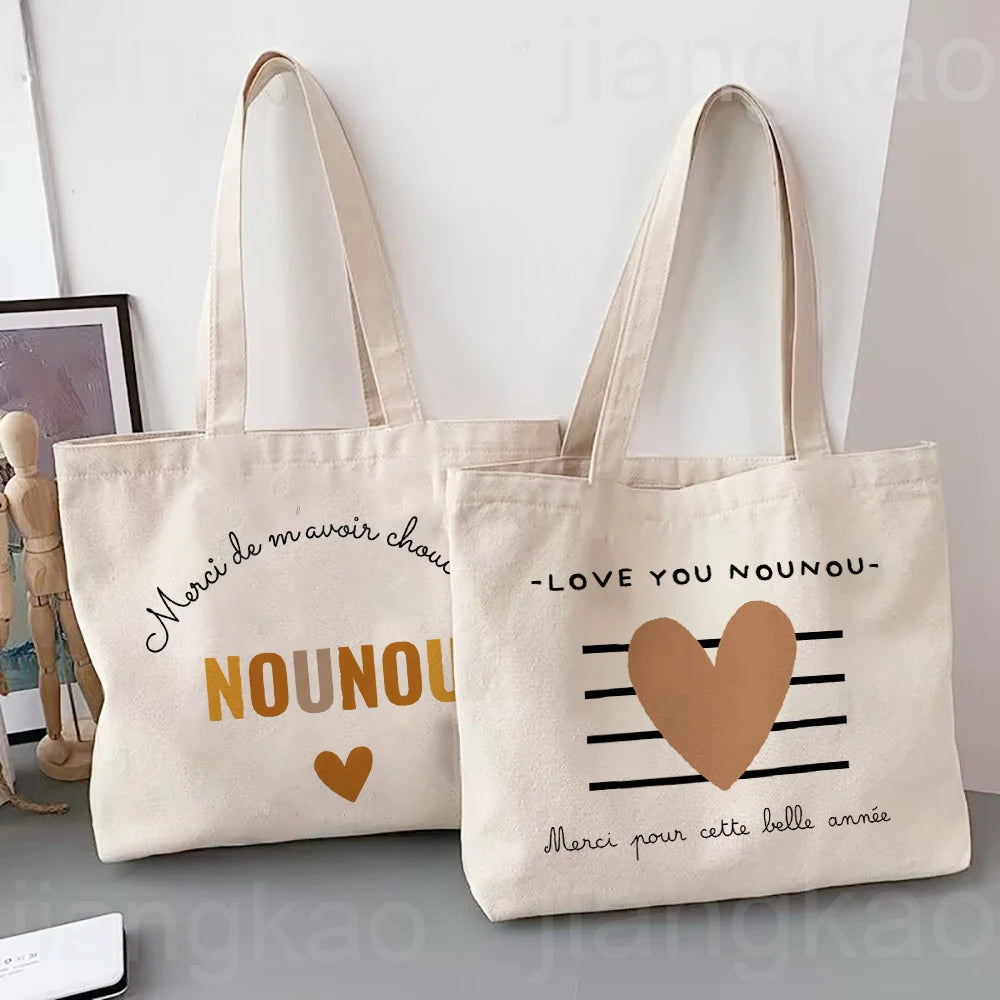Love You Nanny Thank You for This New Year Print Women Tote Bag Shopping Bags Female Shoulder Bag Travel Handbag Gift for Nounou
