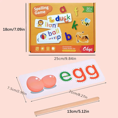 52pcs English Alphabet Spelling Word Wooden Educational Toys for Kids Baby Puzzles Montessori Games with 28pcs Learning Cards