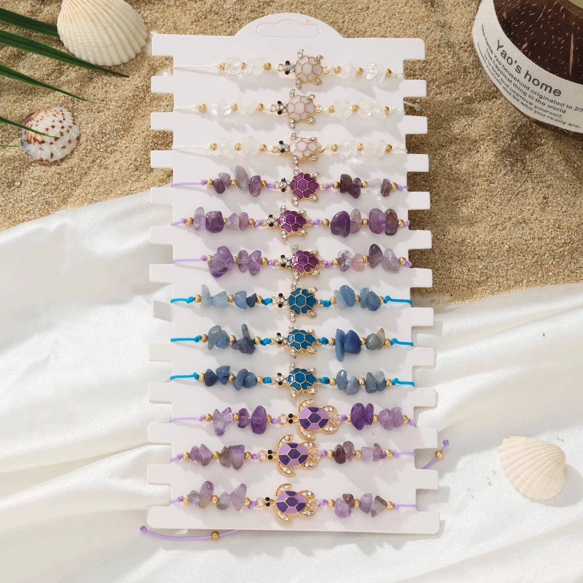 12 Bohemian Exquisite Turtle Stone Bracelet Set Suitable for Summer Beach Vacation
