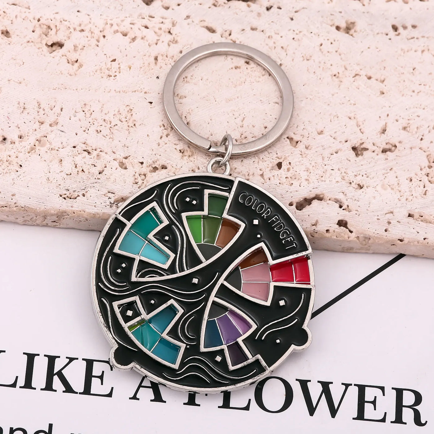 Color Design Colourful Anxiety Relief Badge Color Fidget Wheel Keychain Pendant Relieve Stress Quickly Identify Tonal Jewelry