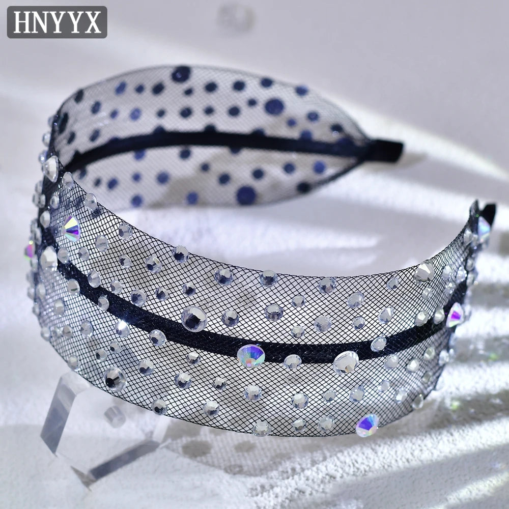 HNYYX Shiny Rhinestone Wide Mesh Baroque Hair Accessories Fashionable Hair Piece Wedding Party Headwear for Women A66
