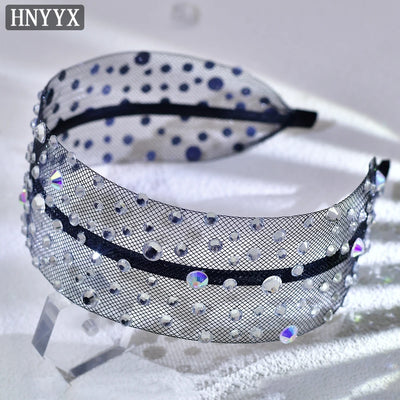HNYYX Shiny Rhinestone Wide Mesh Baroque Hair Accessories Fashionable Hair Piece Wedding Party Headwear for Women A66