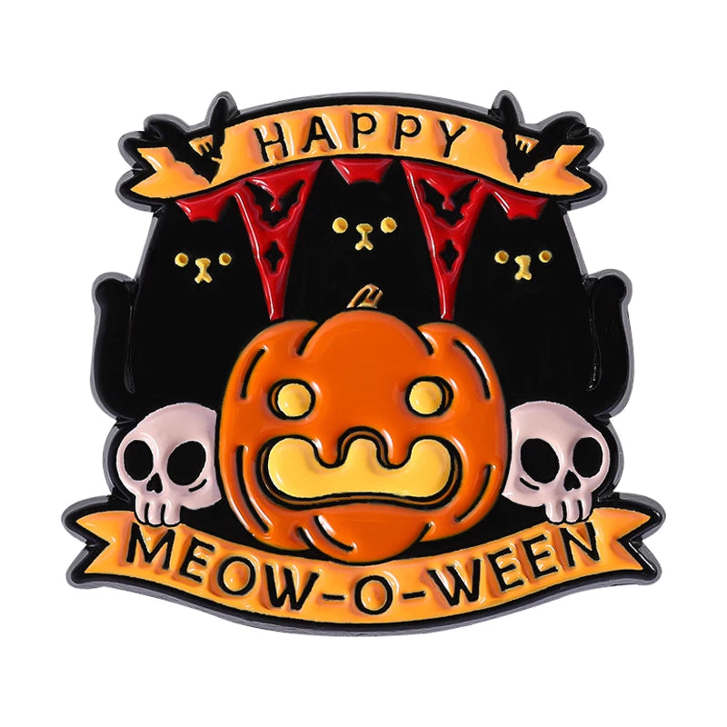 Happy Halloween Brooch Spooky  Skull Pumpkin Cat Enamel Pins Custom Meow-O-Ween Brooches Clothes Lapel Badge Funny Jewelry Gifts - The world bestselling 