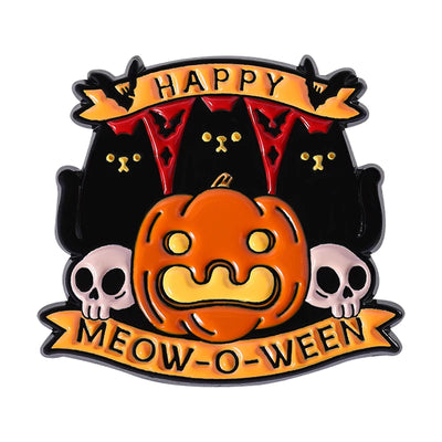 Happy Halloween Brooch Spooky  Skull Pumpkin Cat Enamel Pins Custom Meow-O-Ween Brooches Clothes Lapel Badge Funny Jewelry Gifts - The world bestselling 