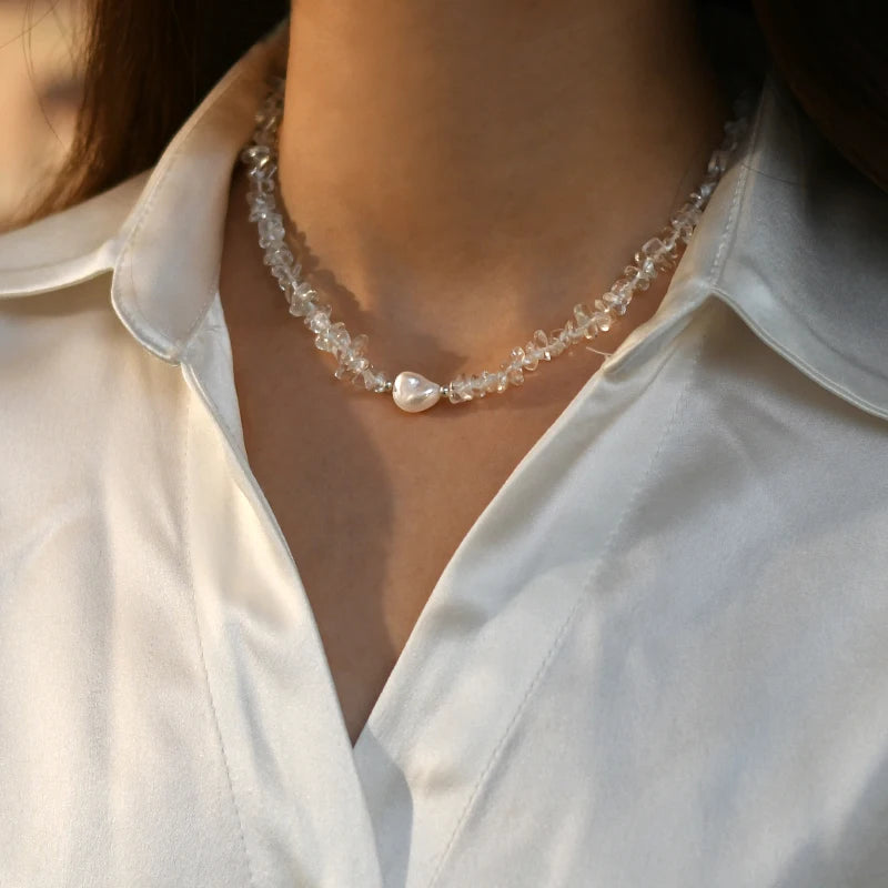 ASHIQI 925 Sterling Silver Natural Baroque Pearl Necklace Irregular Crystal Stone Color for Women Party  Jewelry