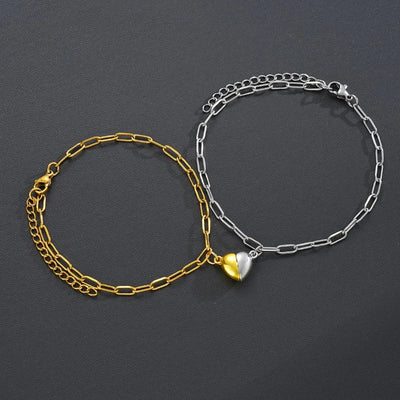 2Pc Love Magnet Metal Bracelet for Couples Simple and Personalized Adjustable Design Give Friends Anniversary Jewelry Gifts