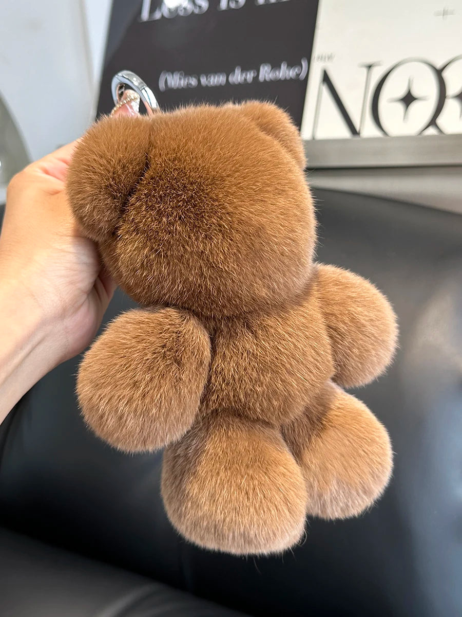 Fashion New Cute Bear Keychain Real Rabbit Fur Bear Doll Pendant Toys Keyring Handbag Charm Ornament Plush Jewelry Gifts