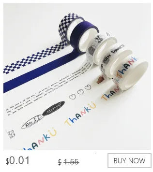 1Pc Ins Blue Plaid Washi Tape Simple Style Thank English Sealing Sticker Student Creative Stationery Masking Decorative Tape