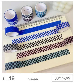1Pc Ins Blue Plaid Washi Tape Simple Style Thank English Sealing Sticker Student Creative Stationery Masking Decorative Tape