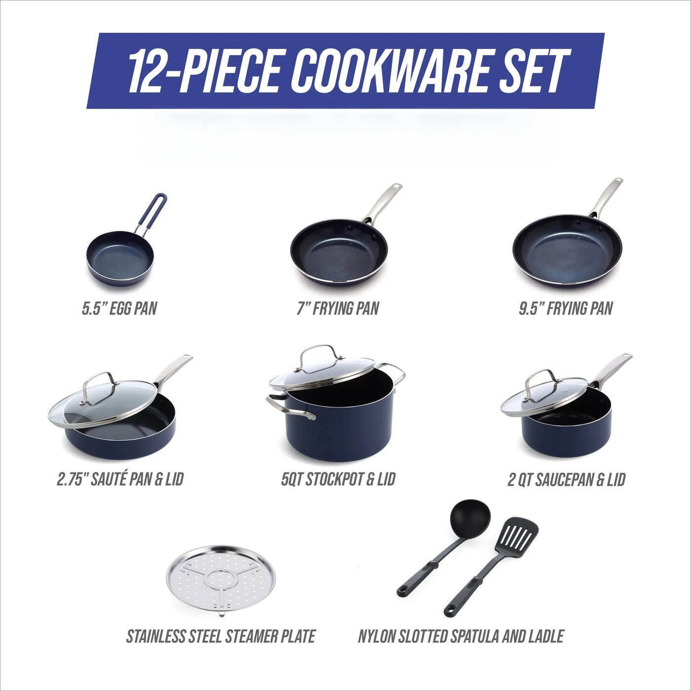 12-piece ceramic non-stick cookware set, dishwasher safe, lightweight and durable, great for gift giving, kitchen goodies