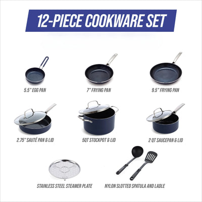 12-piece ceramic non-stick cookware set, dishwasher safe, lightweight and durable, great for gift giving, kitchen goodies