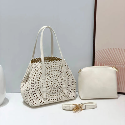 Women's Designer Brand Luxury Round Wave Large Capacity Shopping Tote Handbag Carved Basket Lady Shoulder Crossbody Mother Bag