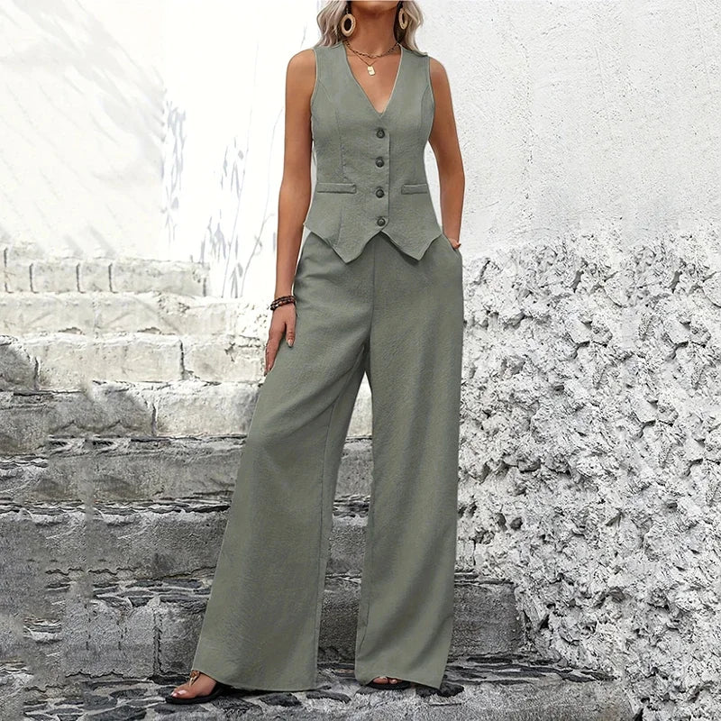 Women's Clothing Spring Summer New Fashionable 2 Piece Vest Pants Collage Splicing Pure Sleeveless Color Temperament Casual Suit - The world bestselling 