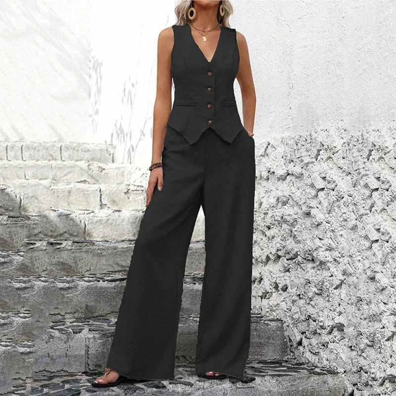Women's Clothing Spring Summer New Fashionable 2 Piece Vest Pants Collage Splicing Pure Sleeveless Color Temperament Casual Suit - The world bestselling 