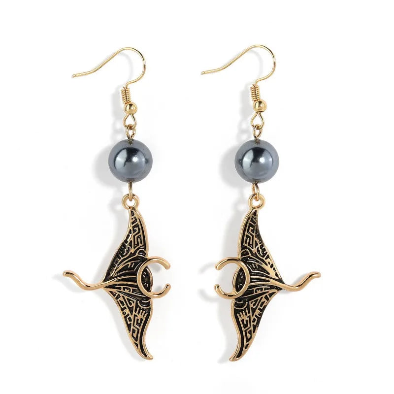 Retro Personality Black Oil Drop Devil Fish Earrings Hawaiian Wind Manta Ray Halloween Earrings - The world bestselling 