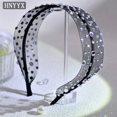 HNYYX Shiny Rhinestone Wide Mesh Baroque Hair Accessories Fashionable Hair Piece Wedding Party Headwear for Women A66