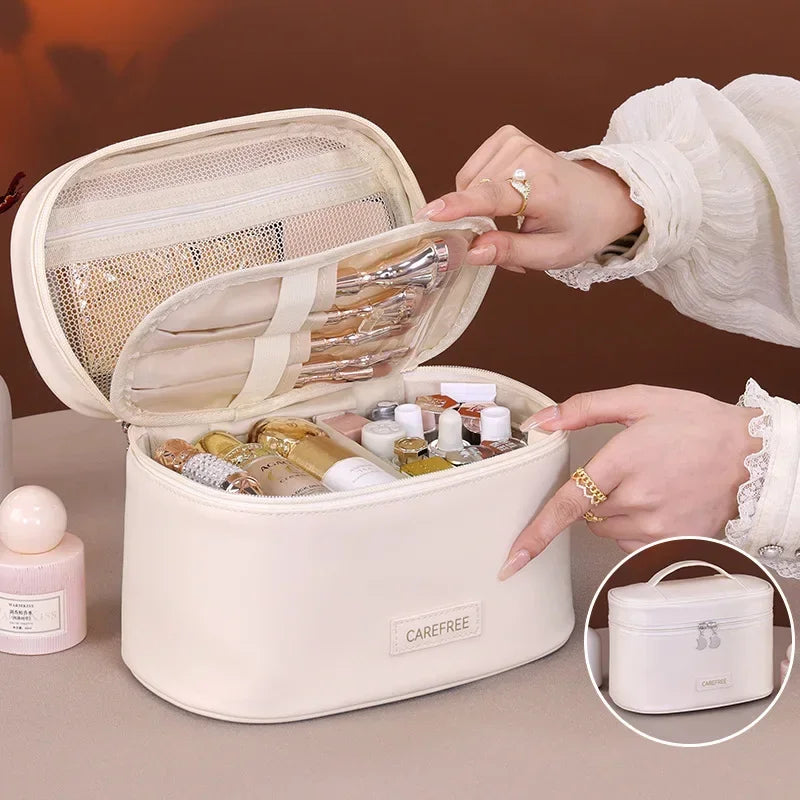 Portable Makeup Brush Organizer Foldable Multi-Pocket Cosmetic Bag for Women, Perfect for Travel, Daily Use & Bathroom Storage