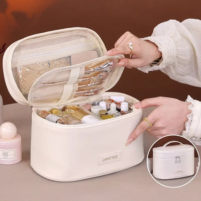 Portable Makeup Brush Organizer Foldable Multi-Pocket Cosmetic Bag for Women, Perfect for Travel, Daily Use & Bathroom Storage