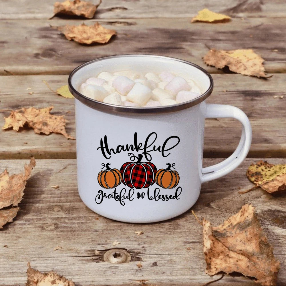 Hello Autumn mugs Thanksgiving Mug Flower Pumpkin Cup Print enamel Mug Fall Coffee cups party farmhouse decoration fall gifts