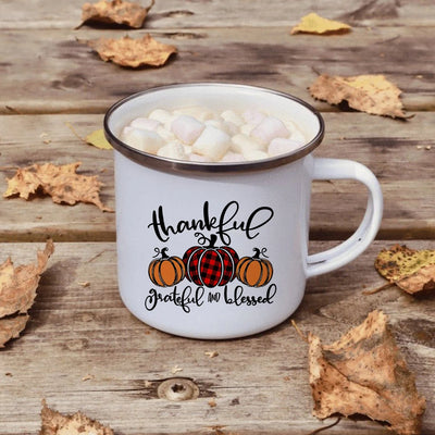 Hello Autumn mugs Thanksgiving Mug Flower Pumpkin Cup Print enamel Mug Fall Coffee cups party farmhouse decoration fall gifts