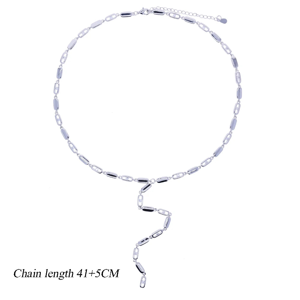 2025 new fashion gold color ladies inlaid zircon Y necklace paper clip necklace shiny jewelry