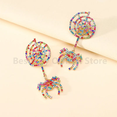 Funny Halloween Jewelry Women's Rhinestone Spider Web Dangle Earrings Party Prom Holiday Gift Accessories