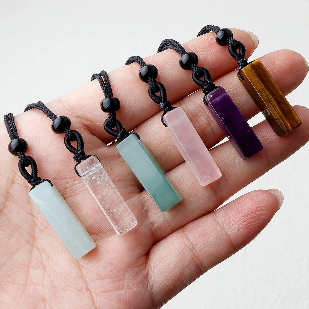 1PC Natural Stone Amethyst Rectangular Pendant Charms DIY Necklace Jewelry Accessories