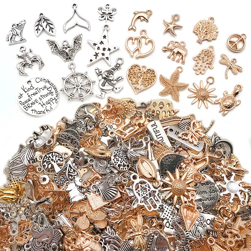 Mixed Tibetan Gold and Silver Alloy Small Pendant Necklace Bracelet Pendant Earrings Handmade DIY Material Jewelry Accessories