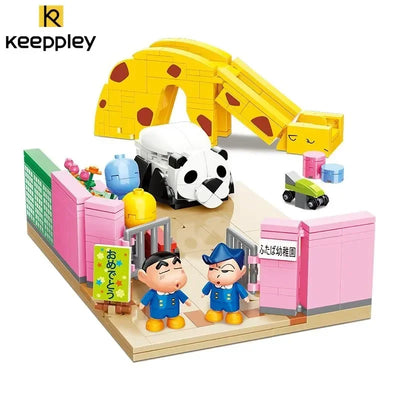 Keeppley Classic Anime Cartoon Crayon Shin-chan Street View Building Blocks House Cat Bus Xiaoxin's Room Bricks Sets  Kids Toys