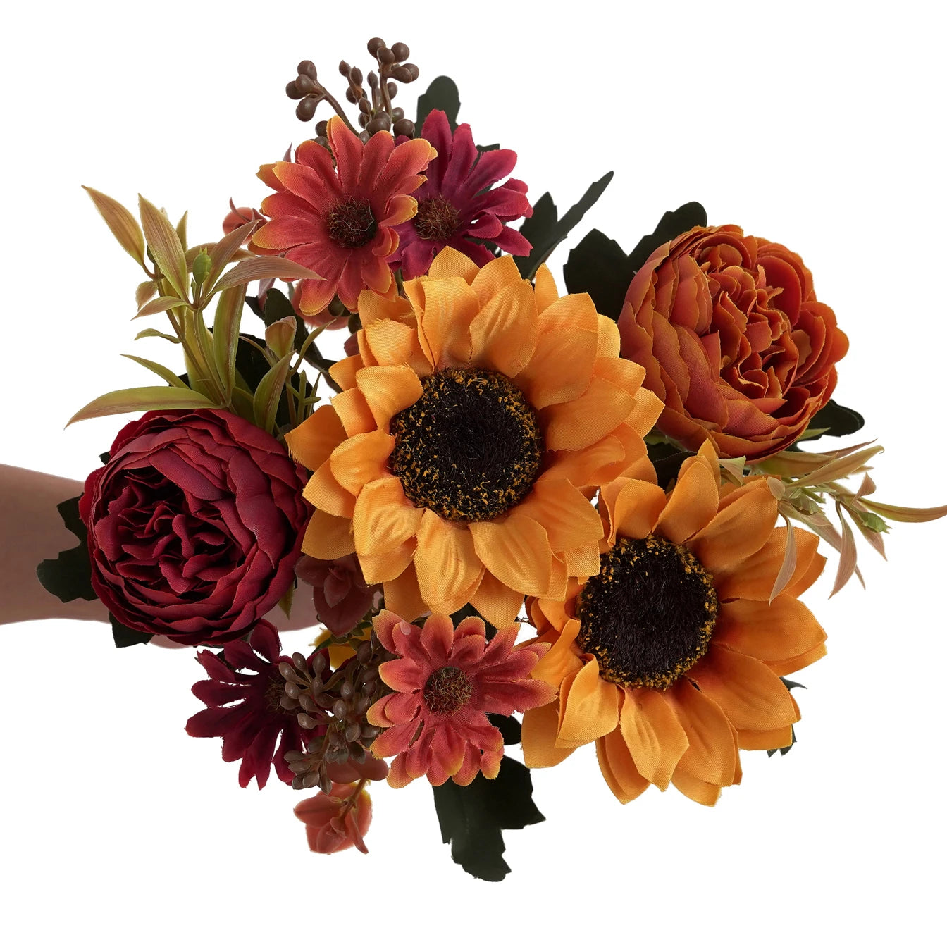 5pcs autumn artificial sunflowers, peonies & daisy. Great for home room wedding  Thanksgiving, Halloween，Indoor，outdoor decor