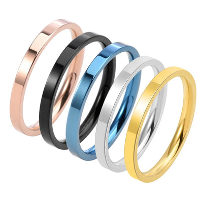 Korean Couple Rings for Women & Men Titanium Steel 2mm Thin Band Minimalist Jewelry Polished Smooth Stackable Matching Rings