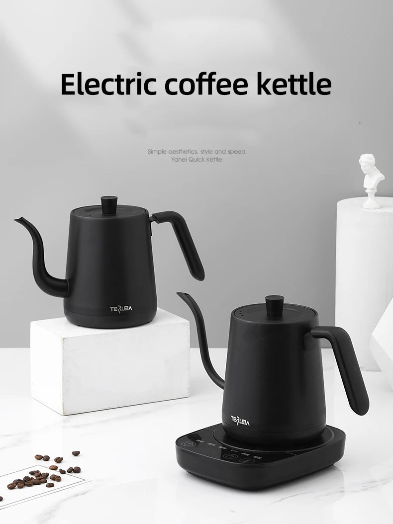 Electric Kettle 800ml Gooseneck Hand Brew Coffee Pot Thermo Pot 304 Stainless Steel Teapot Smart Temperature-Control Water Jug