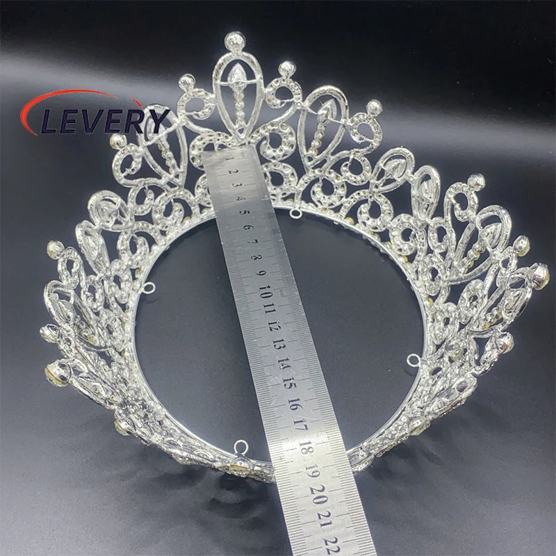 Levery Crystal  Bridal Crowns Women Wedding Hair Dress Accessories Veil Tiara Head Jewelry for Pageant