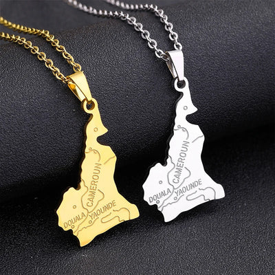 Stainless Steel Enamel Cameroon Map Flag Necklace Unisex Couple Ethnic Patriotic Jewelry Gift Hot Sale European Style
