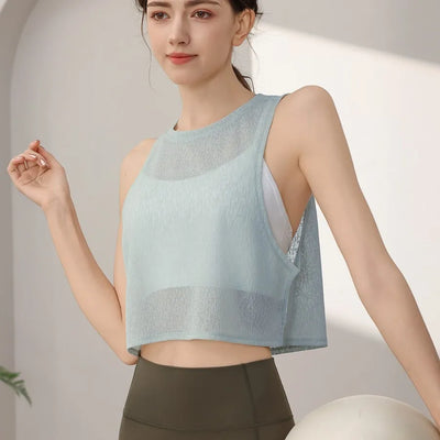 Sports Vest, Women's Chiffon Breathable Loose Running Sleeveless Cover Up, Fitness Suit Top, Summer - The world bestselling 