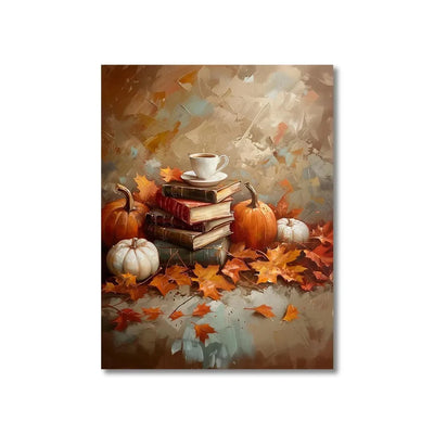 Autumn Leaves Pumpkins Print Poster Fall Home Bedroom Living Room Decor Autumn Vibes Decor Canvas Painitng Thanksgiving Gift