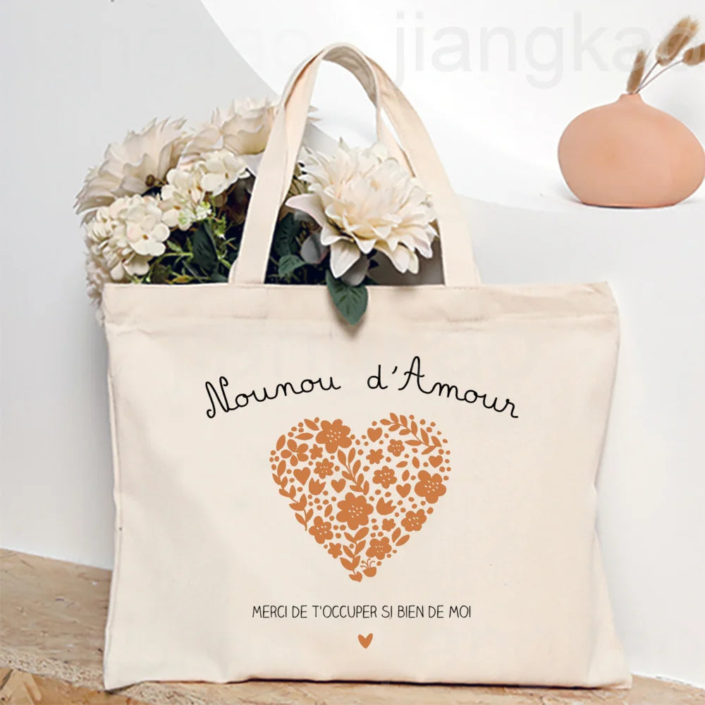 Love You Nanny Thank You for This New Year Print Women Tote Bag Shopping Bags Female Shoulder Bag Travel Handbag Gift for Nounou