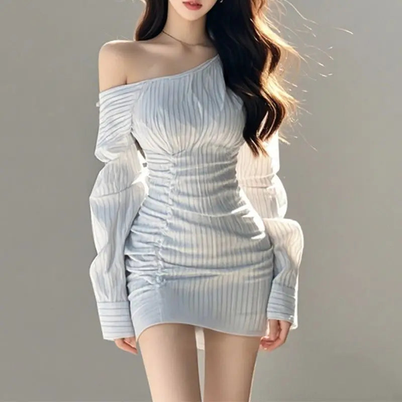 Women's Clothing 2025 Spring and Autumn New Sexy Waist-Close-Up High-Ray Hip-Pack Temperature Striped Striped Dress - The world bestselling 