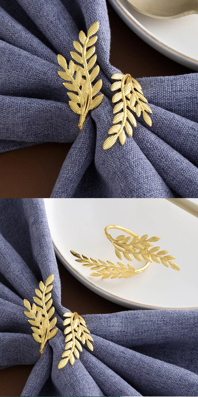 Gold Wheat Napkin Rings Metal Leaf Napkin Holder for Harvest Festival Fall Thanksgiving Dinner Party Table Decoration