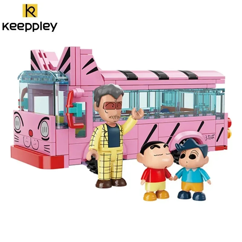 Keeppley Classic Anime Cartoon Crayon Shin-chan Street View Building Blocks House Cat Bus Xiaoxin's Room Bricks Sets  Kids Toys