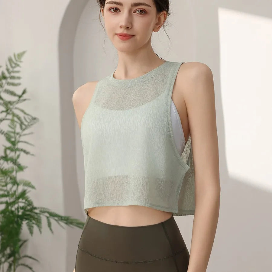 Sports Vest, Women's Chiffon Breathable Loose Running Sleeveless Cover Up, Fitness Suit Top, Summer - The world bestselling 