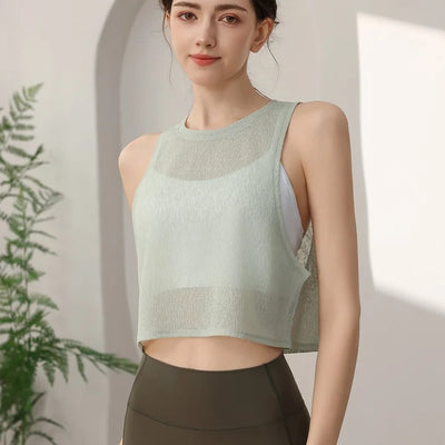 Sports Vest, Women's Chiffon Breathable Loose Running Sleeveless Cover Up, Fitness Suit Top, Summer - The world bestselling 
