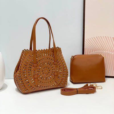 Women's Designer Brand Luxury Round Wave Large Capacity Shopping Tote Handbag Carved Basket Lady Shoulder Crossbody Mother Bag