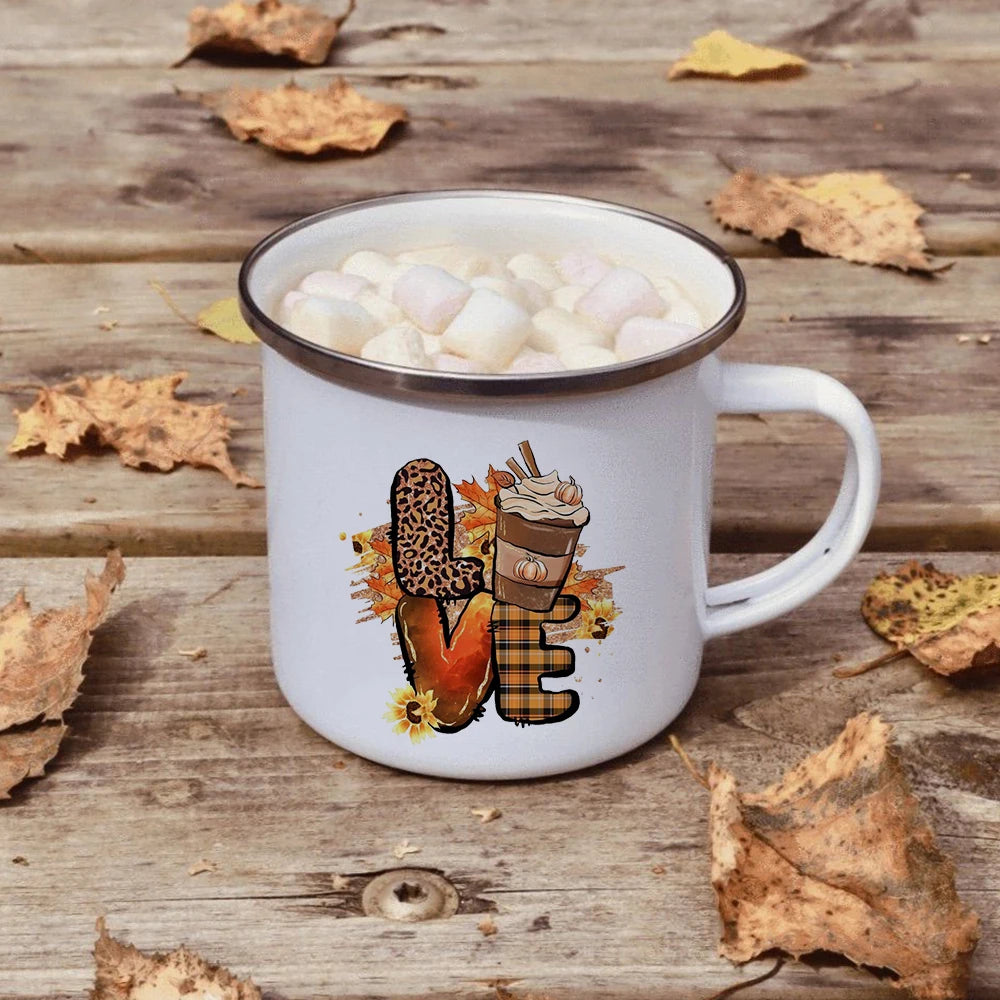 Hello Autumn mugs Thanksgiving Mug Flower Pumpkin Cup Print enamel Mug Fall Coffee cups party farmhouse decoration fall gifts