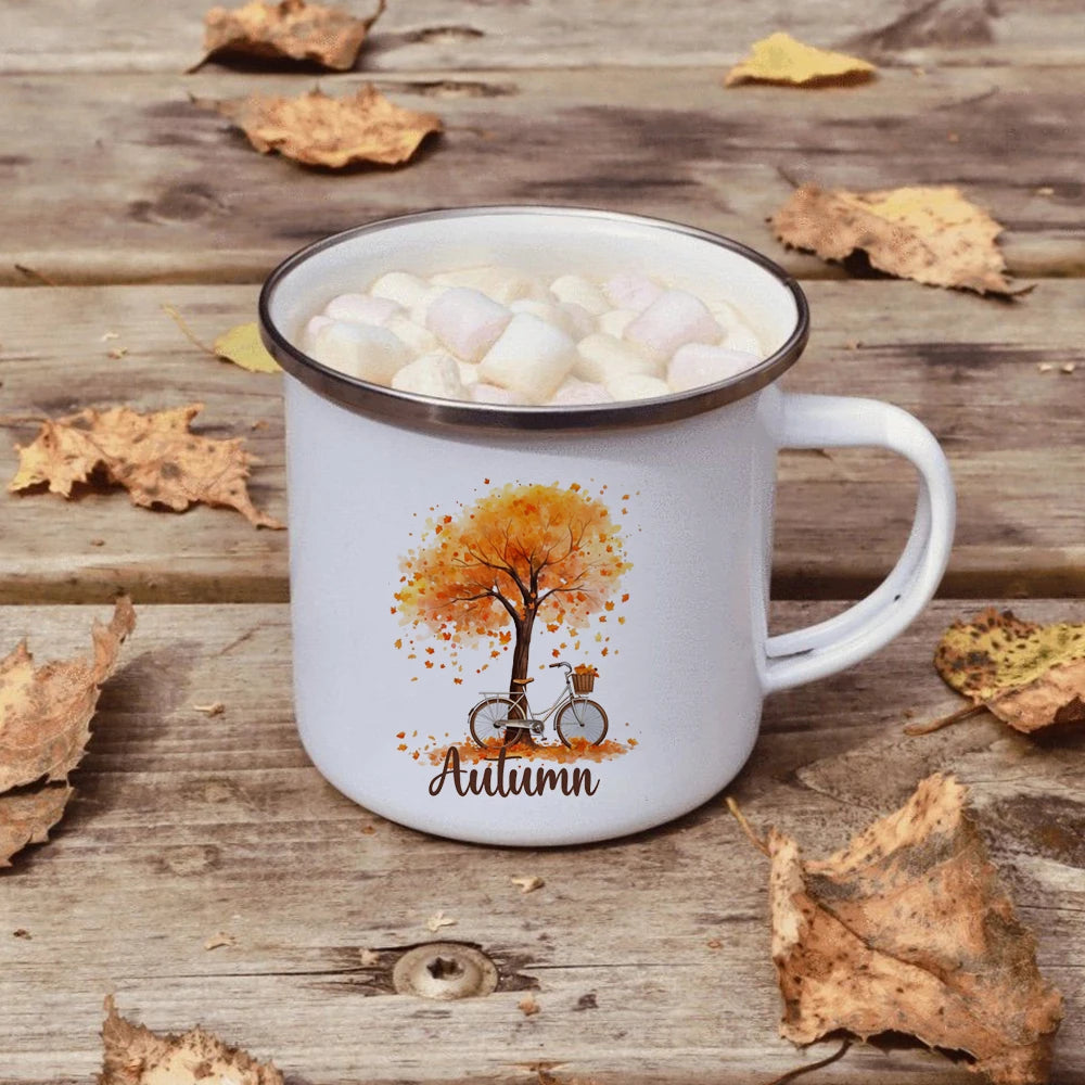 Hello Autumn mugs Thanksgiving Mug Flower Pumpkin Cup Print enamel Mug Fall Coffee cups party farmhouse decoration fall gifts