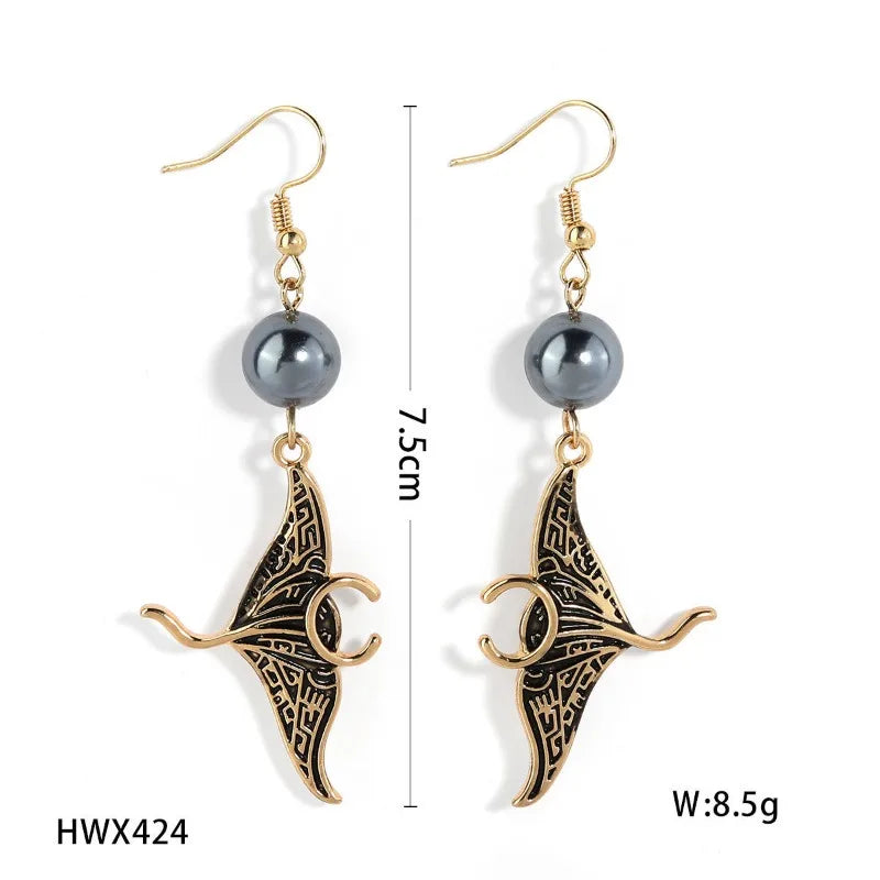 Retro Personality Black Oil Drop Devil Fish Earrings Hawaiian Wind Manta Ray Halloween Earrings - The world bestselling 