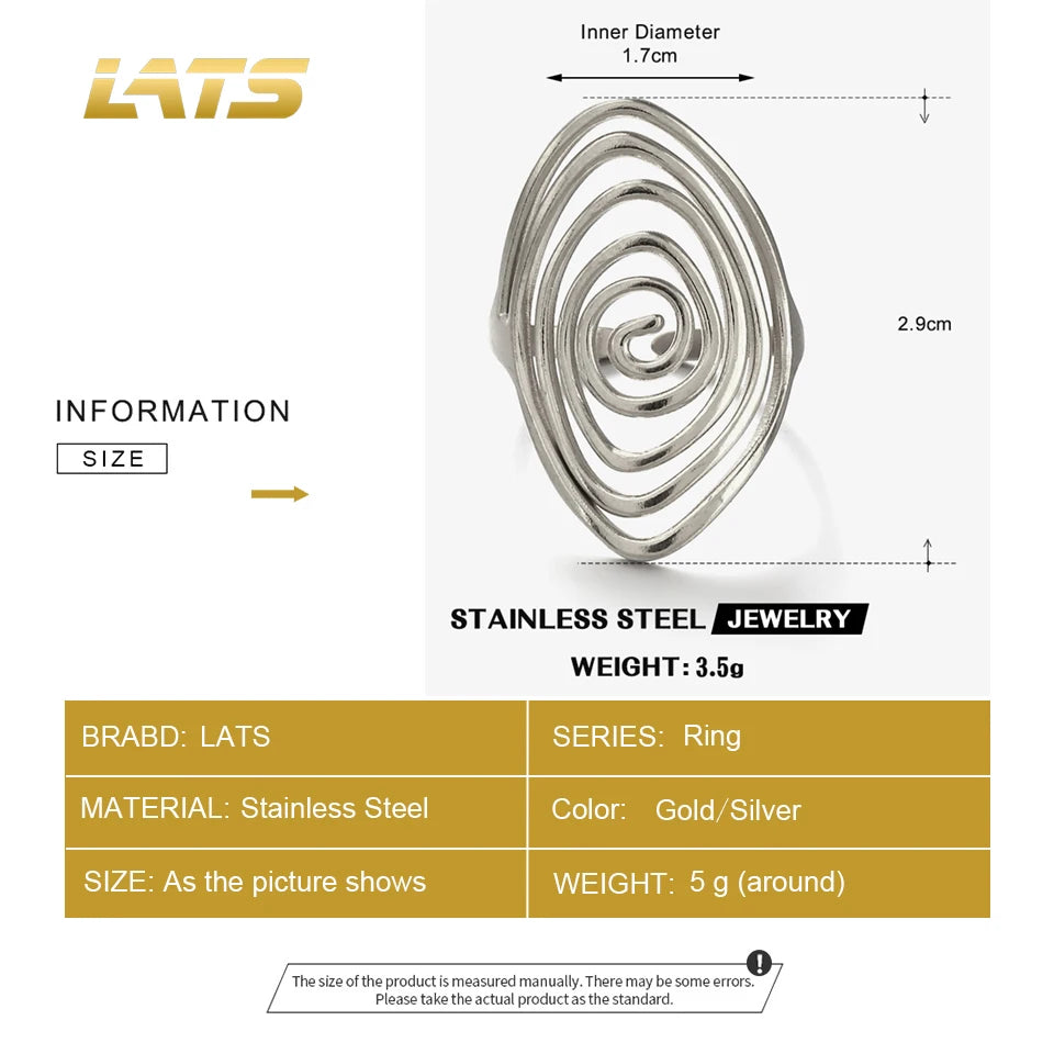 LATS Creaive Stainless Steel Spiral Ring for Women Man Minimalist Irregular Twisted Swirl Rings Fashion Jewelry Unique Gifts
