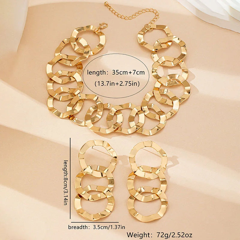jewelry set for women girls Geometric circle necklace stud earrings set exaggerated simple and elegant fashion DS035