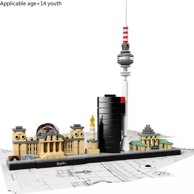 Berlin City Architecture Skyline Building Blocks Set Tower Edifice Bricks Town Street View Assemble Toys For Children Gifts