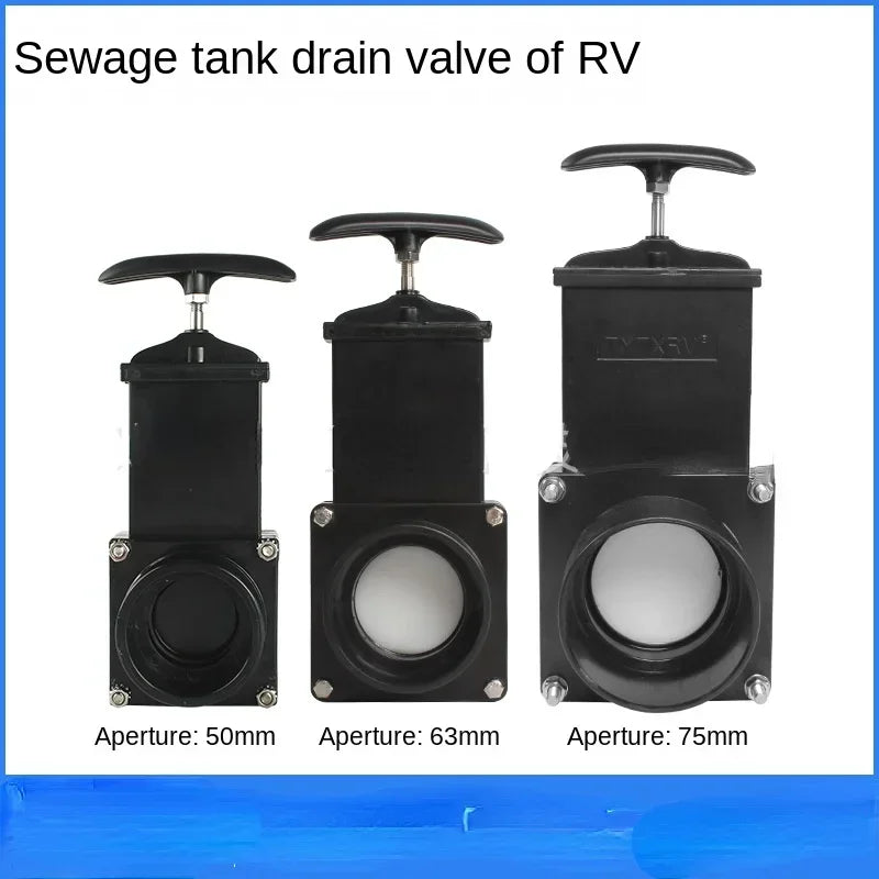 RV Water Gate Valve 50/63/75mm Diameter ABS Sewage Drain Gate Valve for Motorhome Caravan Camper Van Water Tank Accessories